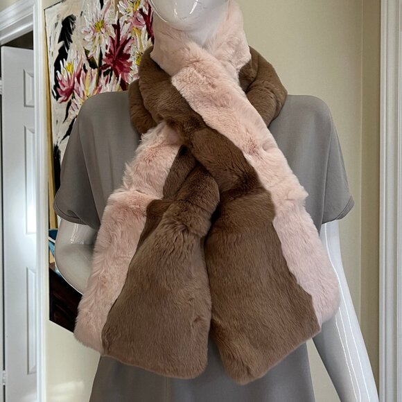 MaxMara Rabbit Fur Scarf - Blush Pink and Light Tan Colour - Authentic - Picture 8 of 16